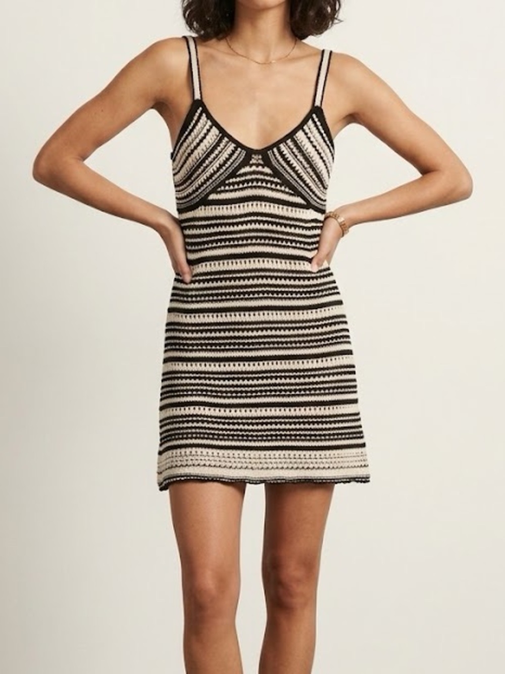 Zara Black Cream Knit Mini Dress Medium